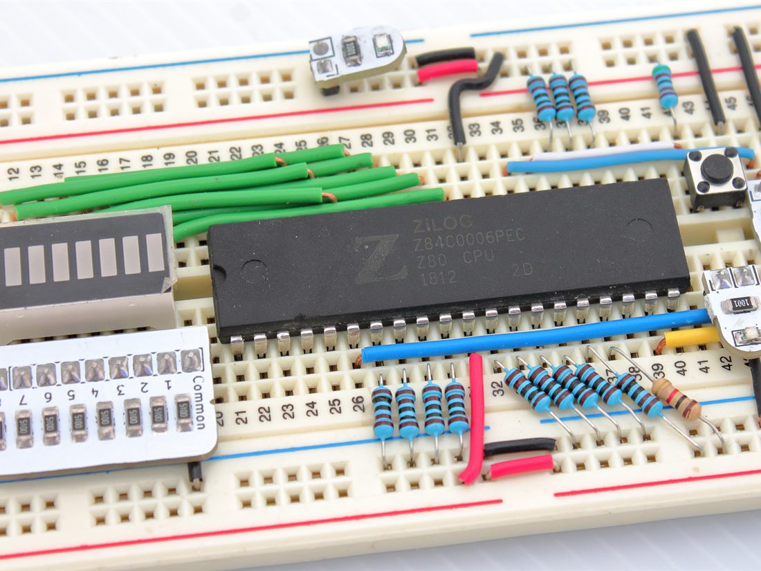 Zilog Z80 CPU built on a breadboard